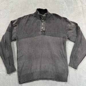 BKE 1/4 Button Sweater Men XL Gray Ribbed Knit Y2K VTG